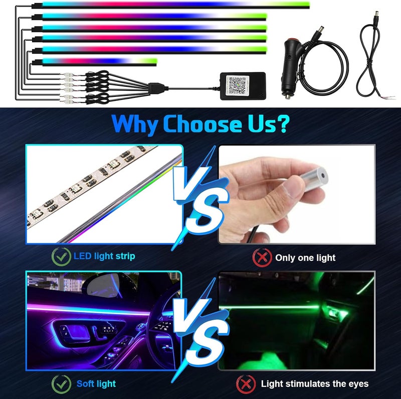 WEBUPAR Dreamcolor Interior Car Lights, Car Accessories 6 in 1 Car LED Strip Lights with APP Control and 213 Modes, 175 inches 593 LEDs Acrylic Fiber Optic Lights, RGB Neon Car Lighting - Image 2